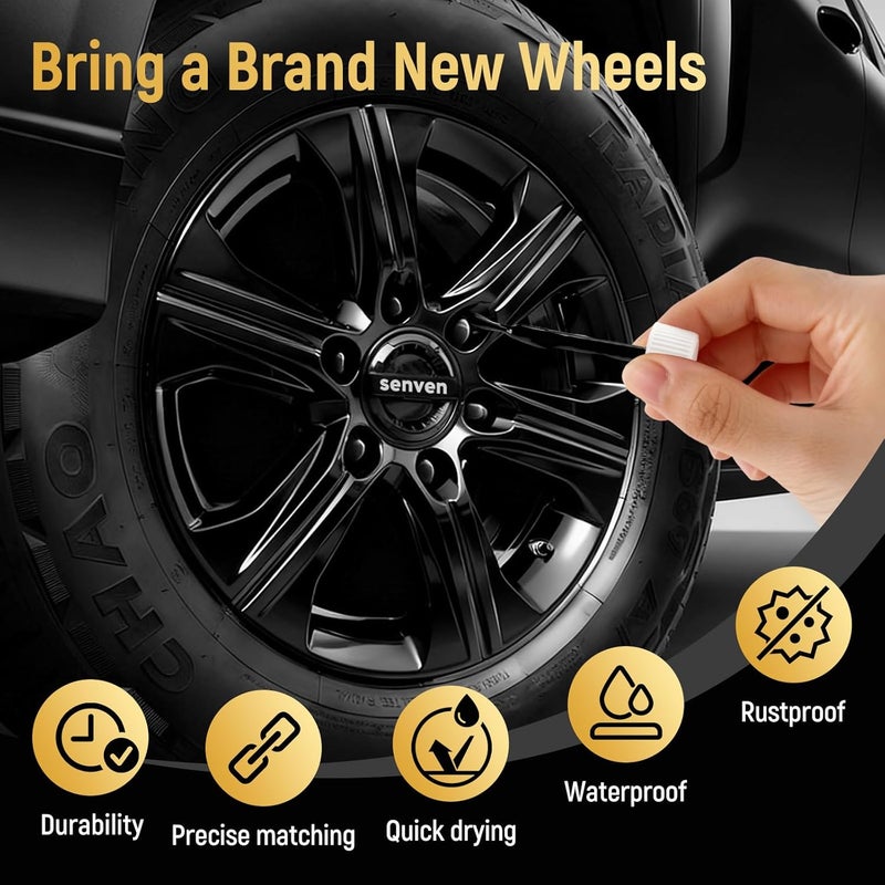 SENVEN Black Touch Up Paint Rim Paint Wheel Scratch Repair Kit for Curb Rash & Scratches, Universal Black Enamel Repair Scratch Resistant 1.5 fl oz Car Touch Up Pen - Image 2